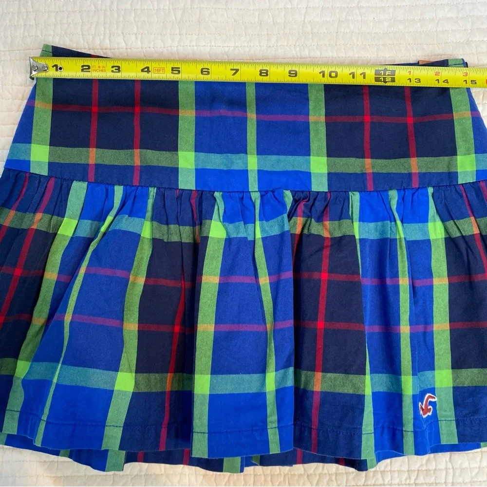 Hollister Y2K School Girl Blue Cotton Plaid Pleated Skirt Size 3 Academia